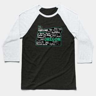 Cute map of Beaverton Oregon, Portland, Salem, Eugene, Springfield, Bend, Ontario, Medford Baseball T-Shirt